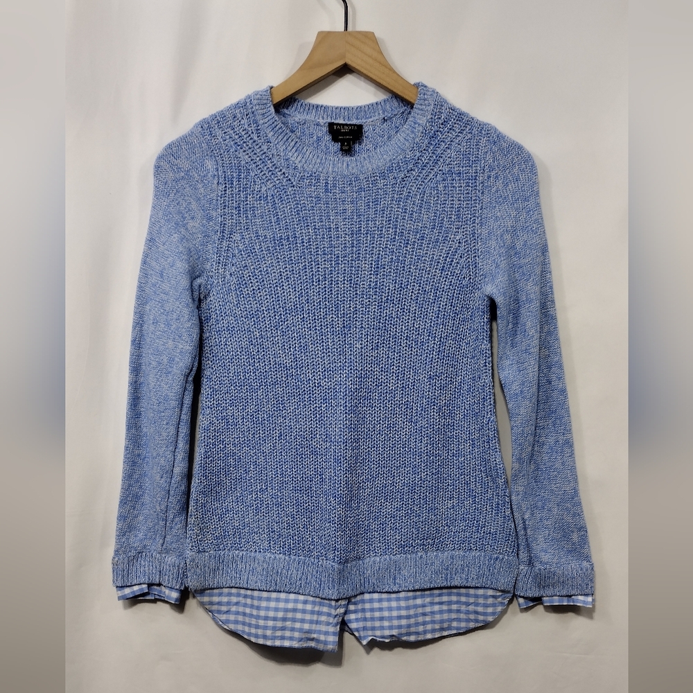 Talbots Pima Cotton Pullover Layered Sweater Women's P Blue Preppy Academia Y2K